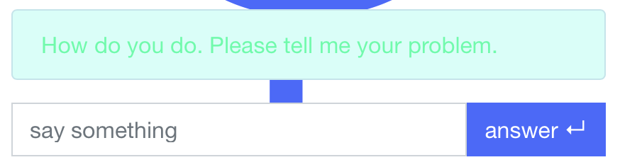 A screenshot of a chat inout form that allows you to talk to ELIZA.