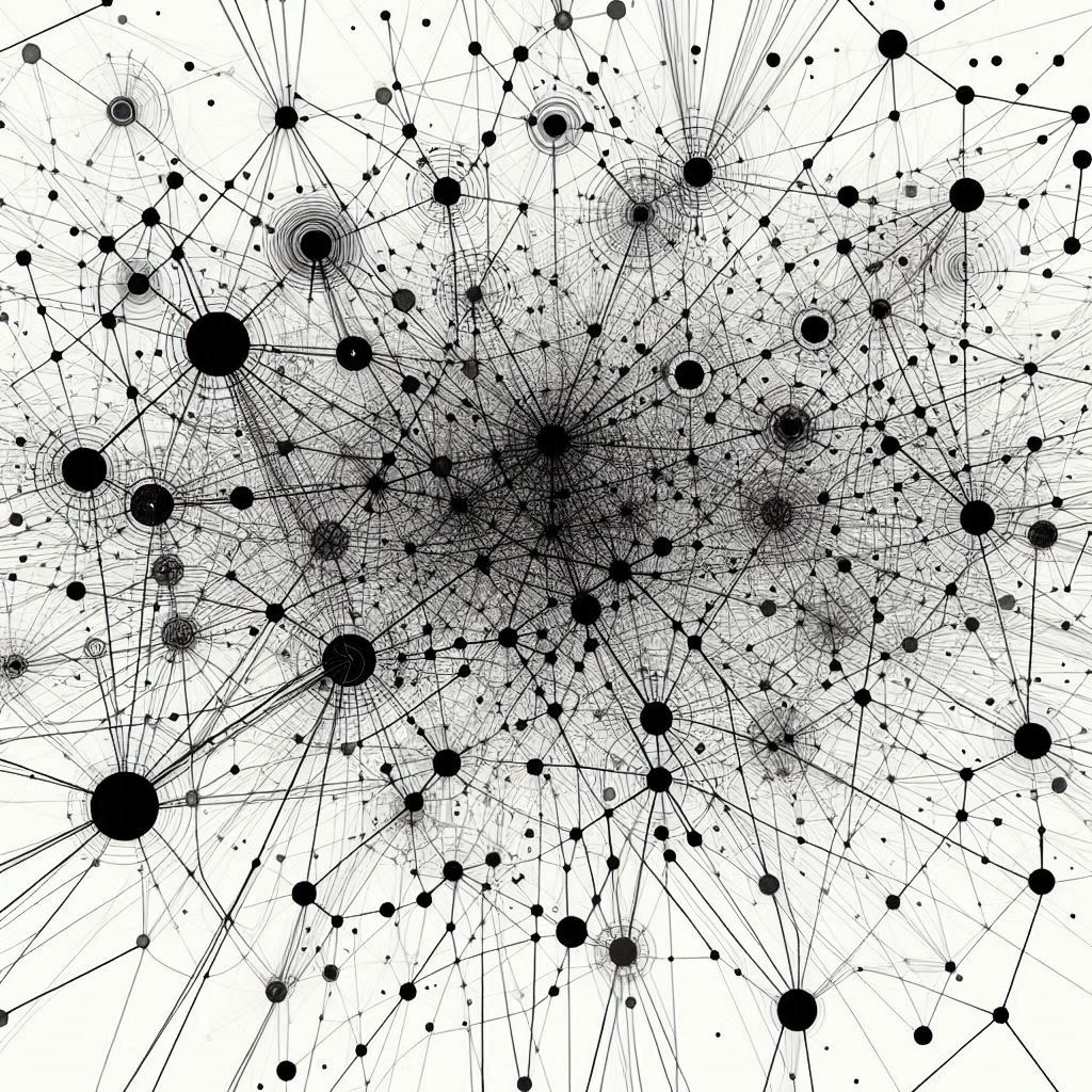 An abstract representation of a network of nodes